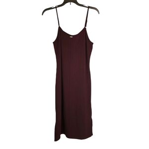 Say What? Chocolate Burgandy Ribbed Midi Bodycon Dress, Size Large